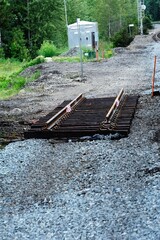 Section of railway track on hardcore for disposal