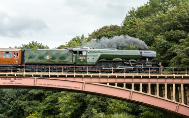 The Flying Scotsman Steam Train Crosses the Victoria Bridge in Between Arley and Bewdley Worcestershire