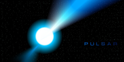 Pulsar scheme background illustration. Glowing stellar center with radiation polar jets.