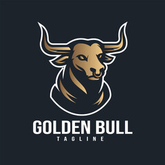 Vector Illustration of Golden Bull Head Mascot Logo on black background
