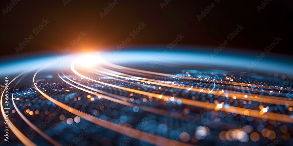 Poster accelerated data transfer in global digital network drives surge in business transactions. concept d