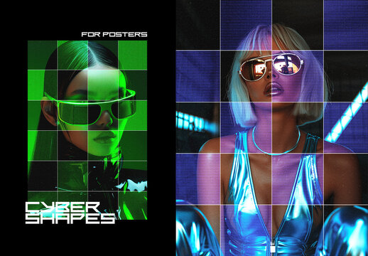 Cyber Shapes Poster Photo Effect Mockup