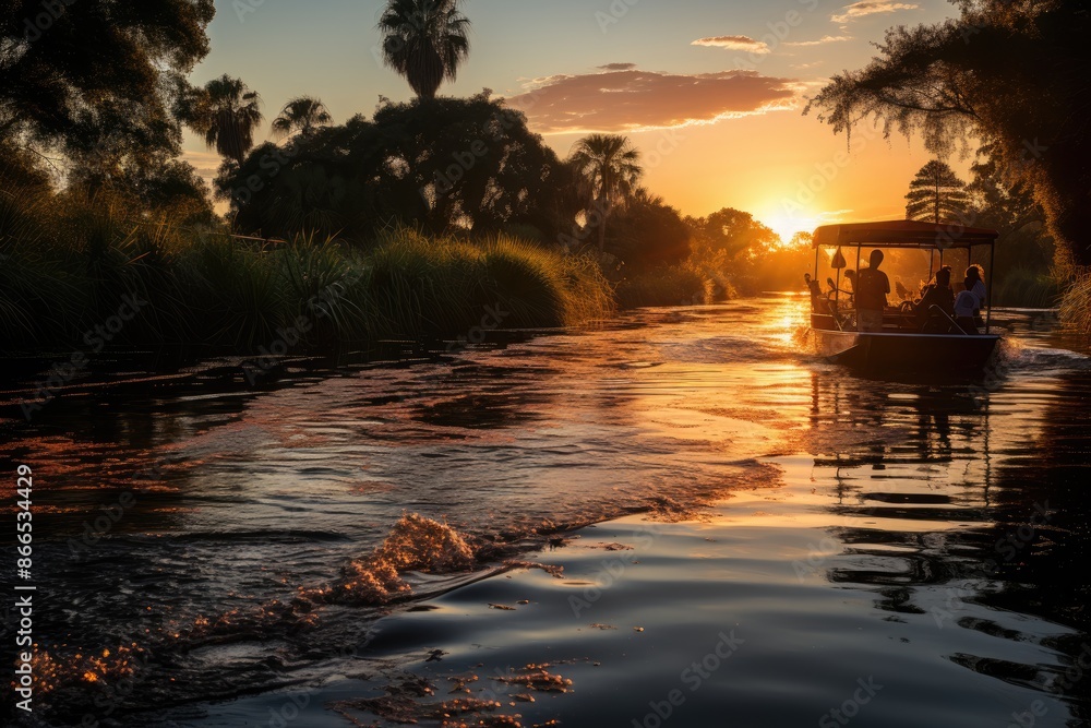 Canvas Prints Serene sunset in Everglades Holiday Park, Fort Lauderdale, with aerobarco tours., generative IA