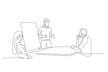 Serious board of directors meeting. Board of directors concept one-line drawing