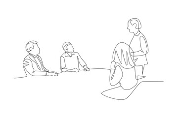 Board of directors meeting with seniors. Board of directors concept one-line drawing