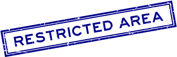 Grunge blue restricted area word square rubber seal stamp on white background