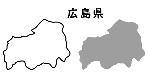 シンプルな日本の広島県の地図のイラスト