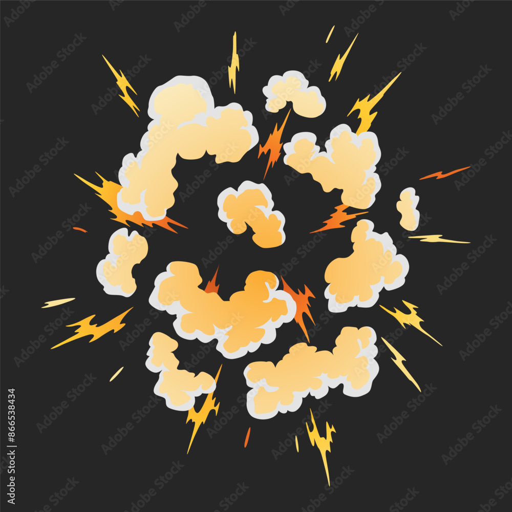 Poster explosion animation effect for game. burst explosion in cartoon style. bomb or bang. vector isolated