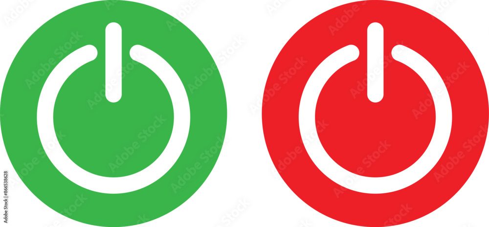 Poster green and red power icon set . power switch button with turn on off icons . shut down and turn on ic