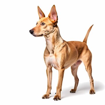Podenco Canario dog breed standing against white background, AI Generated