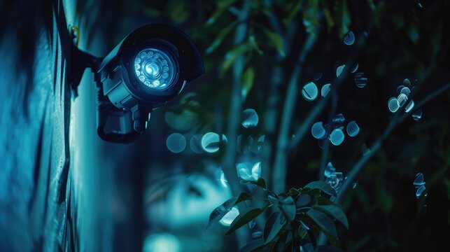 Close-up of a high-tech security camera with night vision capabilities, essential for an effective home security system