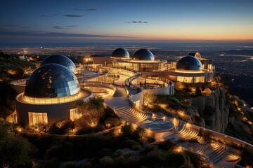 Getty Center Stunning architecture in Los Angeles at dusk., generative IA