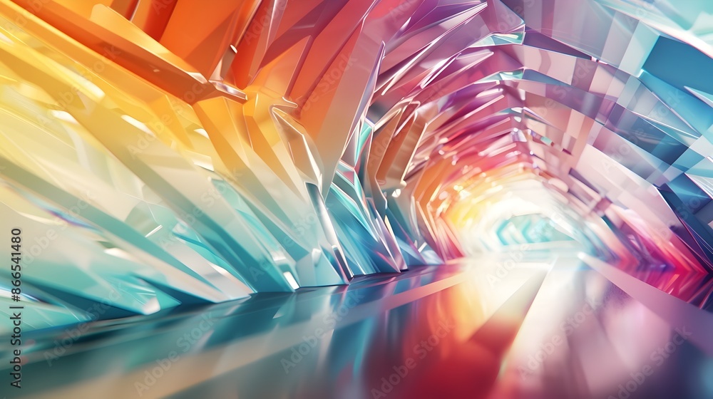 Poster experimental architectural bridge of refractive spectrum colors and geometric structures