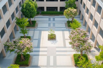 Japanese university courtyard with traditional and modern buildings, students relaxing and socializing, [campus life], [architectural blend]