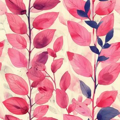 watercolor pink Seaweeds leaves on rustic vintage background, minimal pattern, high contrasty