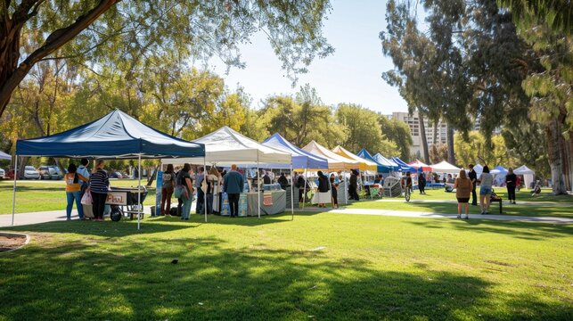 Vibrant Outdoor Market Day at a Sunny Park