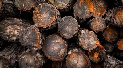 Pine trunks stacked during hardwood harvesting pine bark
