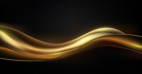 Shiny gold ribbons creating a wave pattern. Premium vector background for luxurious and elegant wallpaper.