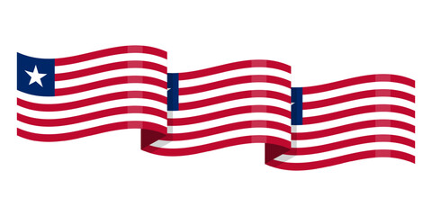 Vector illustration of wavy Liberia flag on transparent background