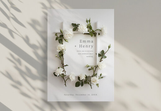 Wedding Invitation Card With Elegant Floral Frame and Generative ai