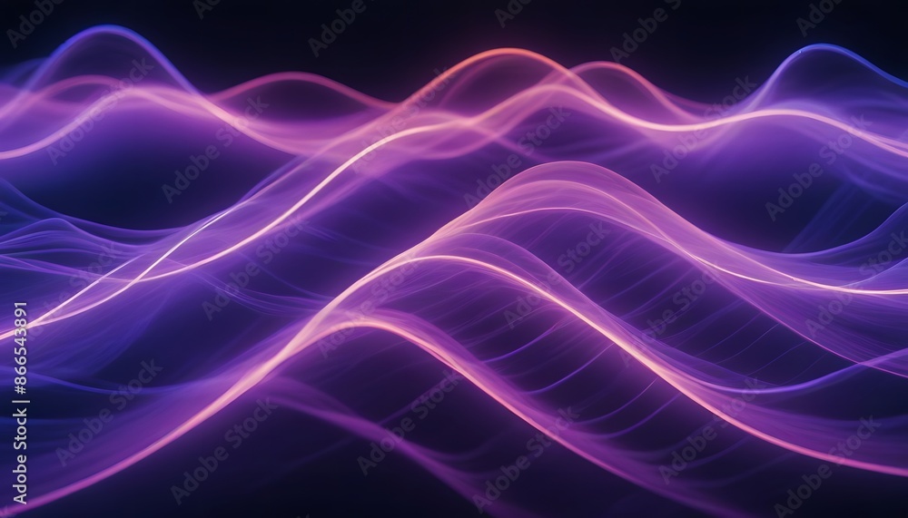 Poster abstract blue background with the interweaving of colored dots and lines, wave of dots, and weave li