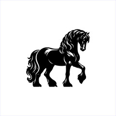 elegant Friesian horse walking silhouette