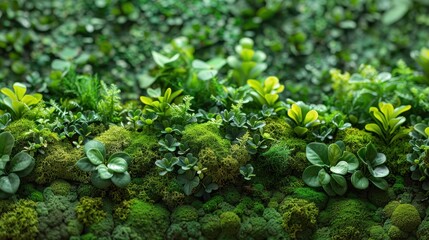 A close-up of a lush green moss. The moss is thick and textured, and it is covered in small, delicate leaves. 