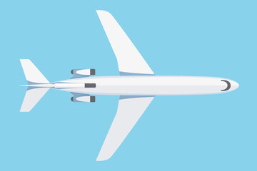 Airplane on a blue background. Passenger and cargo air transport. A quick long-distance flight. Vector illustration