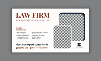 Law firm services social media post design or law consulting web banner template, and Instagram post or square flyer template