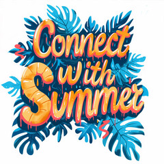 Obraz premium Poster, greeting card, banner with handwritten text Connect with Summer over tropical palm leaves