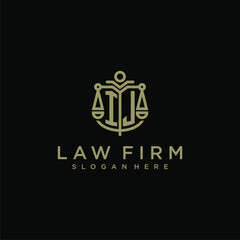 IJ initial monogram logo for lawfirm with scale vector design