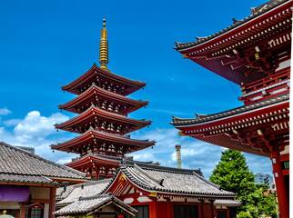 Main building  and pagoda of the Senso-Ji Temple in  Asakusa, Tokyo, Japan