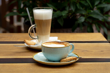 cup of latte and cappuccino on the table