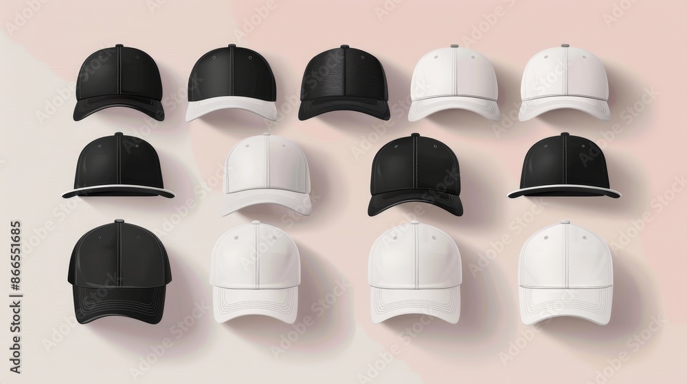 Poster mockup set with realistic baseball cap front view and text logo.