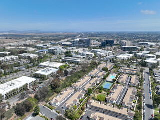 Aerial view of middle class community condominium apartment, San Diego Suburb, South California, USA.