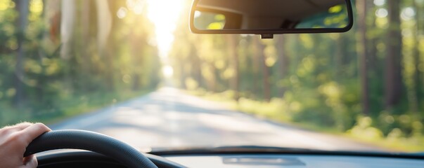 Driver adjusting rearview mirror before starting, pre-drive check, safe driving habits