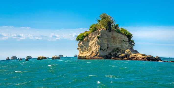 Collection of rocky outcrops protecting Matsushima bay fron the Pacific Ocean waves, Sendai, Japan