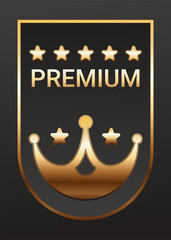 Golden luxury label and banner, gold premium quality certificate ribbon, vector badge. Luxury VIP and premium quality sticker tag and banner