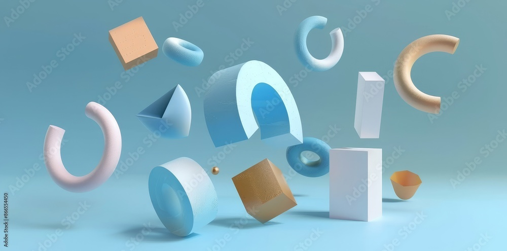 Poster a minimalist background design with geometric shapes, an isometric triangle poster with realistic fa