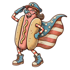 Superhero Patriotic Hotdog Cartoon