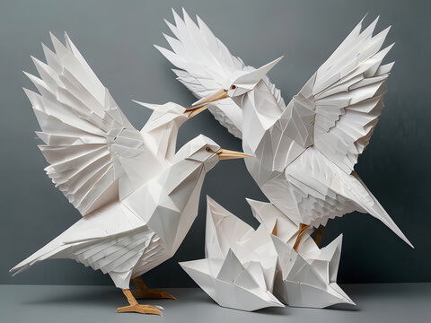 White origami paper birds that look amazing and bright.
