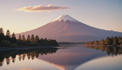 Fototapeta premium fuji mountain view from relaxed lake, sunset view