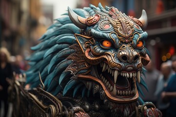 Mardi Gras Parade in New Orleans colors, floats and party., generative IA