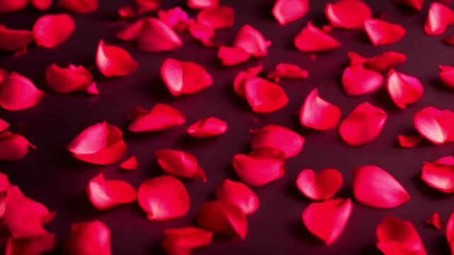Crimson rose petals gracefully swirling against a striking black background. Great for Valentine's Day.