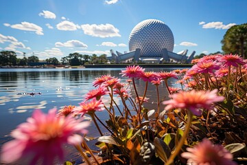 Epcot Center SpaceShip Earth in Orlando, USA., generative IA