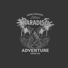 Vintage surfing Paradise adventure summer graphic tee