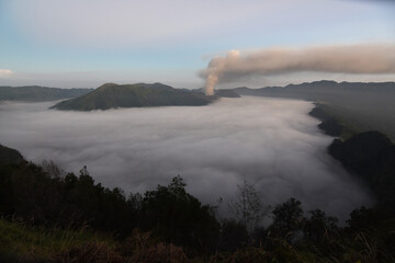 Fototapeta premium The beauty of the Bromo volcano taken from a height of 2900 MDPL in the Mount Semeru area, Lumajang 