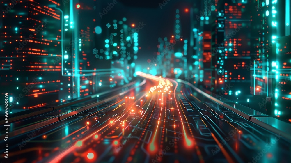 Poster abstract digital background with blue computer network, coding, and cybersecurity, illustrating adva