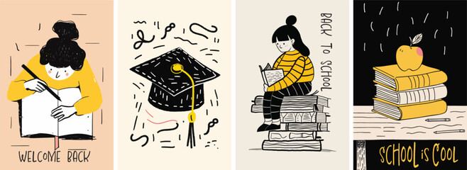 Back to School poster design collection. Set of banners for welcome back to school