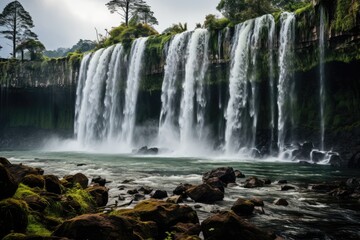 Obraz premium Majestic waterfall in Akaka Falls, Hawaii., generative IA